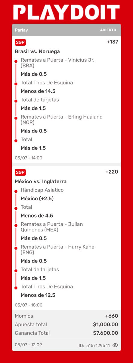 MrParleyx's tweet photo. Hoy vamos con esta jugada ‼️ 
La veo muy verde ! Esperemos no salgan con sorpresas en estos partidos 🤣🤣🤣 
@playdoitmexico 
#playdoit #freepick #brazil #norway #mexico #england #apuestasdeportivas #win #mundialdefútbol2026 https://t.co/nghumrkWdn