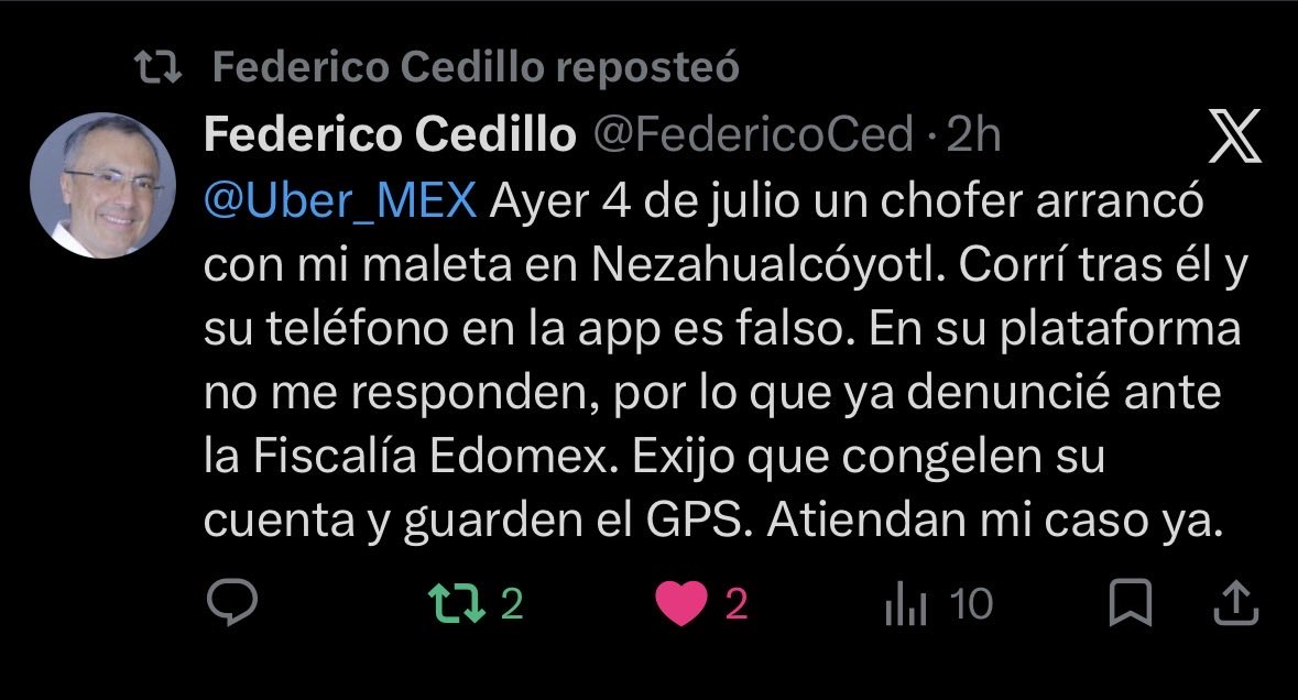 SainzLuna's tweet photo. @Uber_Support @Uber_MEX @Profeco seguimos sin recibir ningún tipo de apoyo ya va más de un día. https://t.co/YrHXreJNib