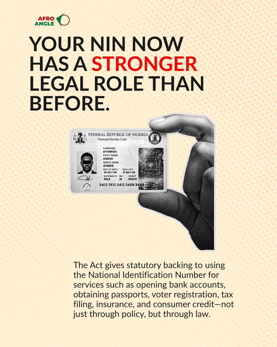 theafroangle's tweet photo. In case you skimmed through the news,or missed a few details,we've got you.

Here are five important provisions in the new NIMC Act 2026 that are worth paying attention to.

For the full story, read the article by Waris Hamzat @warishamzatG 👇

https://t.co/NxFezqFi2q https://t.co/xtOtnTBzce