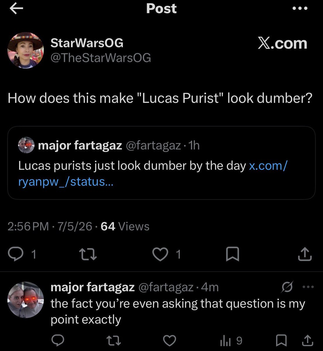 fartagaz's tweet photo. >GL says he would be interested in seeing other directors fill in gaps in his SW timeline
>KK does exactly that, to varied success
>Andor becomes one of the most celebrated TV shows of its generation
>Lucas purists hate Andor

it’s actually quite simple if you’re not a ragebaiter https://t.co/jMol4zBt3Y