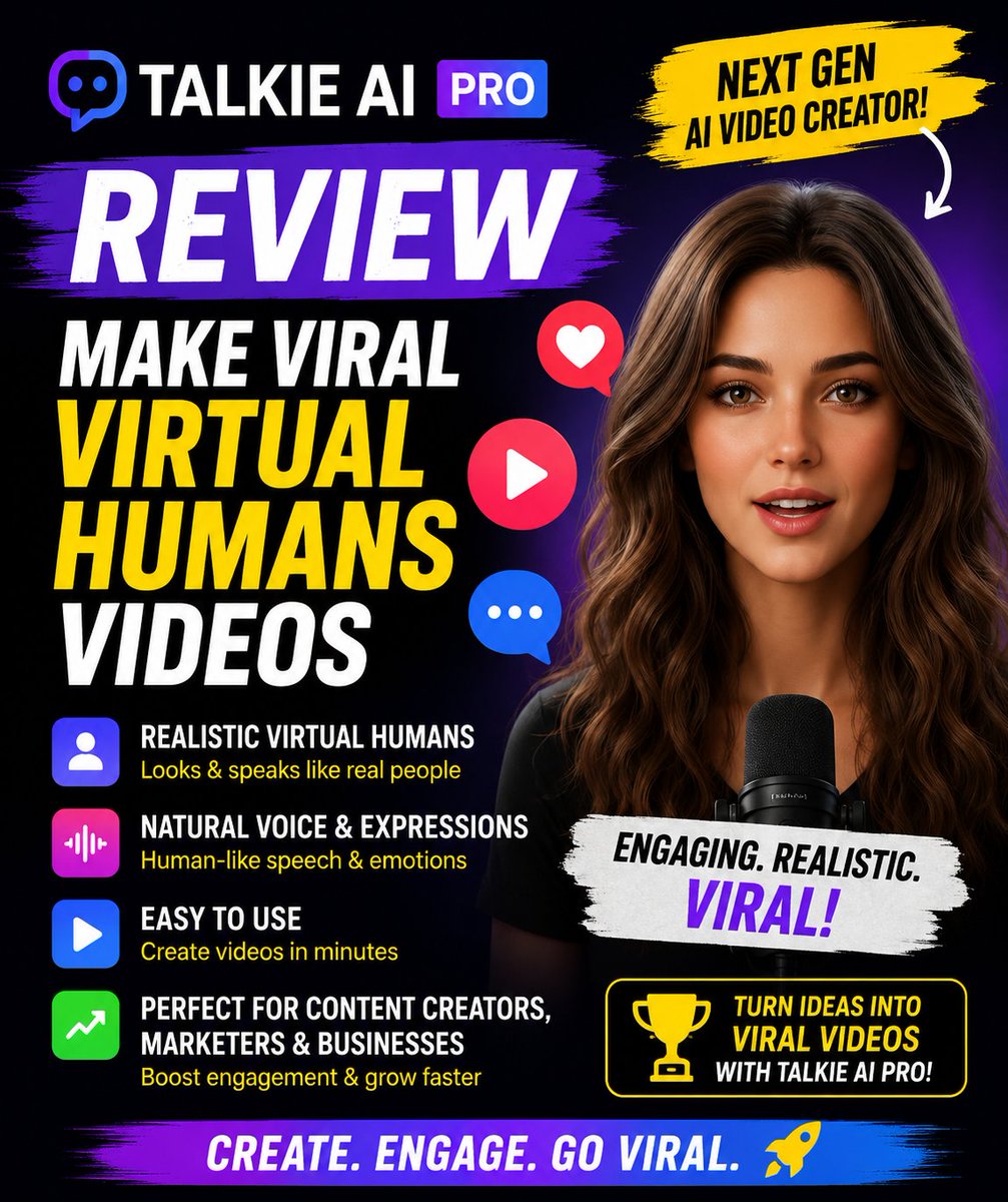 hustletuhin's tweet photo. Talkie AI Pro Review : Make Viral Virtual Humans Videos

Create viral videos in seconds without camera, mic, or editing — just use AI and start growing your audience fast in 2026!
https://t.co/xRmIRU7osO

#AIVideo #AIContentCreation #TalkieAI #VirtualHuman #AIAvatar #TextToVideo https://t.co/KcRr73dgjs