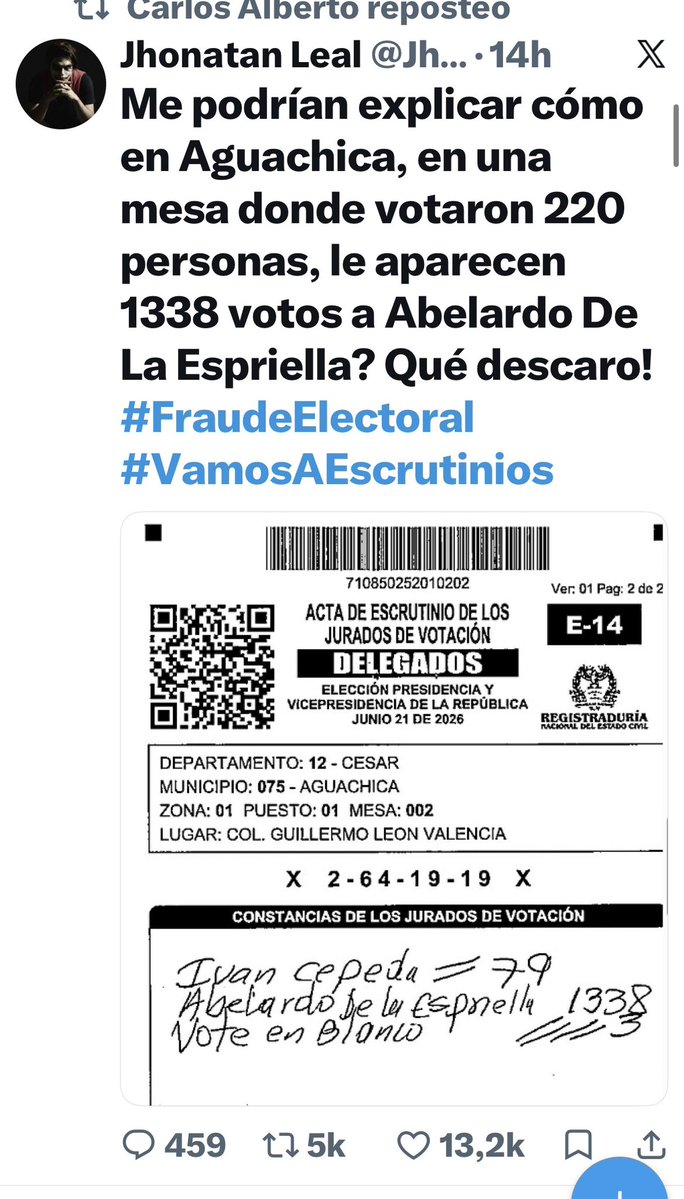ClaodioloLopez's tweet photo. A @ABDELAESPRIELLA lo subió la ratera @Registraduria, cuál 12 millones, ni 6 millones votaron por ese ladrón de Abelardo, por eso lo inflaron a punta de #FraudeElecotoral, pueblo sin memoria que se deja engañar por la narrativa de medios basura con o Caracol y Rcn entre otros bandidos de la desinformación