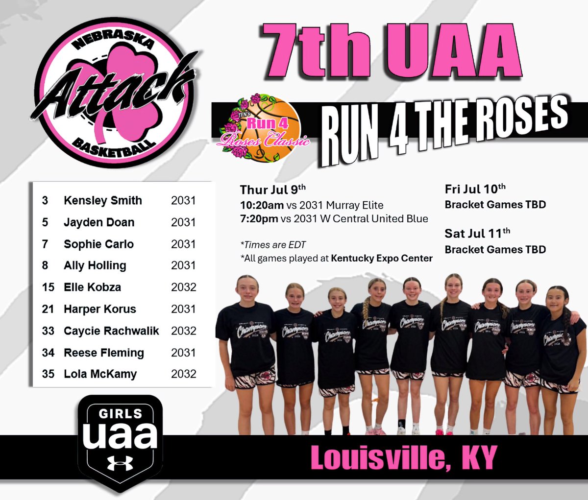 NebraskaAttack's tweet photo. Rosters & Schedules
Run 4 Roses Classic
July 9-11
Louisville, KY
17U Select
16U Select
7th UAA https://t.co/VYO1QFzvLy