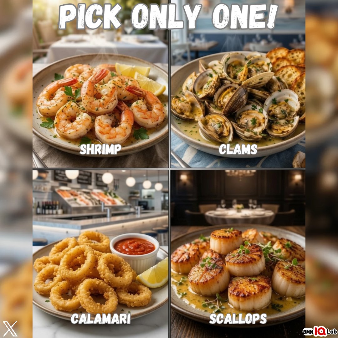 BenefitMoreNow's tweet photo. Pick Only One! Which Seafood Are You Choosing? π€
You can only keep ONE forever π
Shrimp π€
Clams π¦ͺ
Calamari π¦
Scallops π
Choose wisely... No "all of them" answers allowed! π
#PickOne #Shrimp #Calamari #Scallops #Clams https://t.co/w7JuwGrNWy