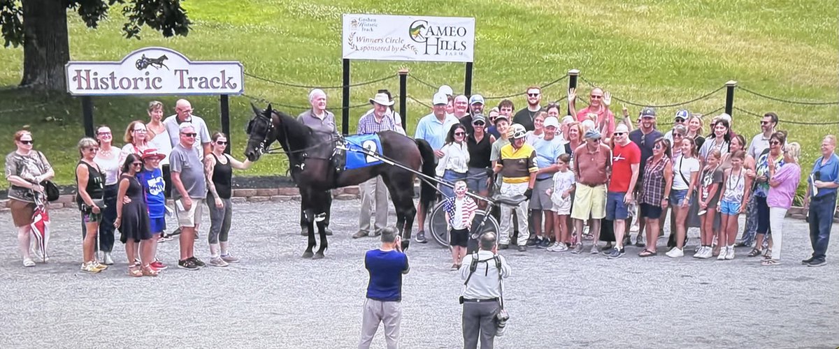 krepow016's tweet photo. The United States Harness Writers Association represents in the Winners Circle after the Fourth race during the Hall of Fame Day festivities at the Historic Track and Harness Racing Museum in Goshen, NY.! https://t.co/YT2Y6dSfsM