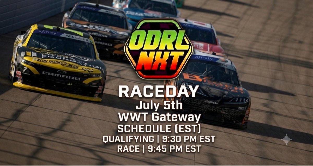 ODRLeague's tweet photo. Only one race this weekend. Catch us racing after NASCAR Cup Series 🏁 at ChicagoLand. https://t.co/adgRntxpDt