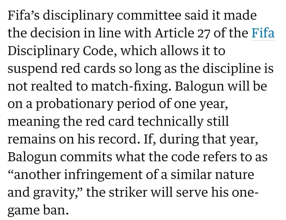 rambostuff's tweet photo. @FabrizioRomano @MelissaMOrtiz @FIFAWorldCup Soooo, he committed a red card offence... And they say if he commits another red card offence, they'll make him serve the initial ban. Not two, just the one...
Make it make sense...
Rotten to the core... Only for the privileged... @FIFAWorldCup https://t.co/3KouFdwZ63