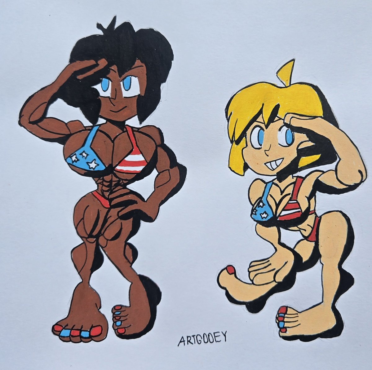 ArtGooey's tweet photo. The Gunsmith Cats celebrate the 4th of July!! 
Finished this a little late, but I really wanna move on to new stuff, so I figure I'd quickly put this together to keep up with this trend right now. First pic was taken outdoors, the second was indoors. https://t.co/xC2Cv0g8m9
