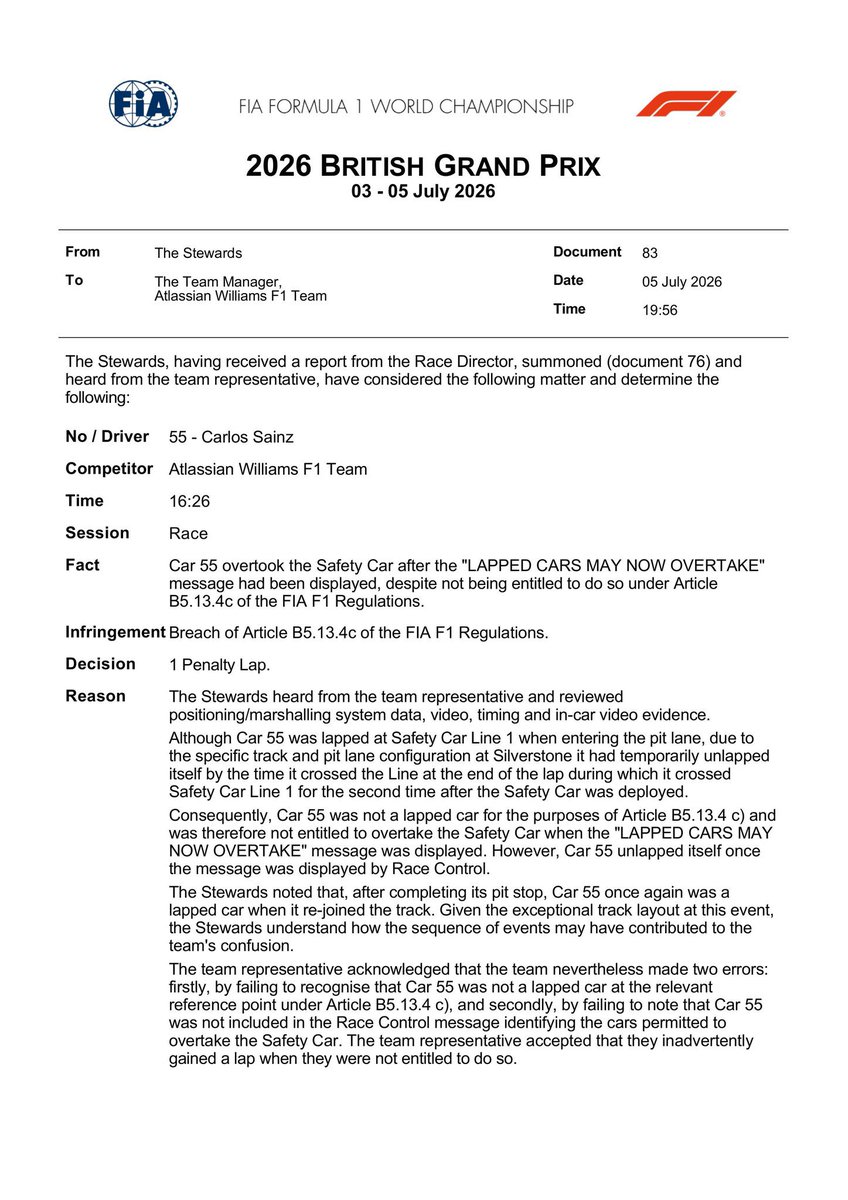 CadillacF1News_'s tweet photo. Sergio Perez has gone up to 14th and Valtteri Bottas 16th after Carlos sainz has been given a 1 lap penalty https://t.co/46jM5CUn6X