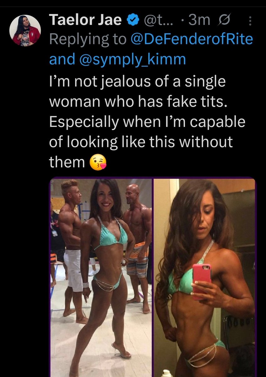DeFenderofRite's tweet photo. @taelorjae @symply_kimm She replied to me with this and then blocked so I can't respond. So, jealous and weak. But she's probably mad because she did an extreme weight loss &amp; muscle build,but couldn't maintain it so now she's fat and saggy. Which i would never shame unless you're s jealous bully beatch https://t.co/S6UXKxmI7e