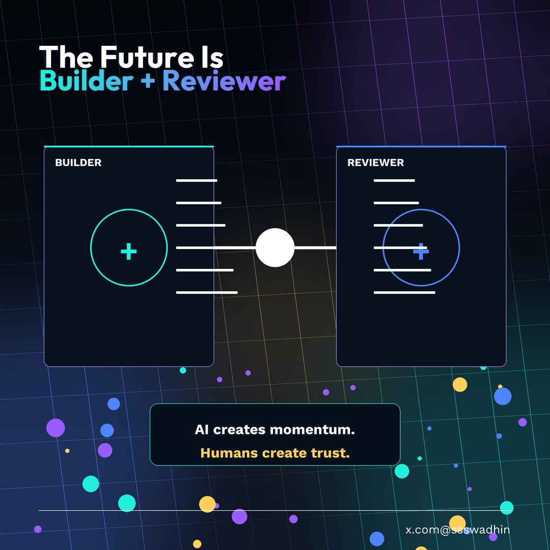 ssswadhin's tweet photo. The best vibe coders will not be people who blindly accept every AI suggestion.

They will be builders who can also review, simplify, test, and turn rough prototypes into useful products.

AI creates momentum. Humans create trust. https://t.co/pS13dNrMqa