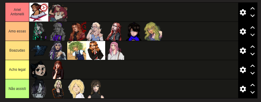 aeterna_agape's tweet photo. TIERLIST DAS PERSONAGENS DE LICIA WEBBER!!! https://t.co/Z40oRML1NV