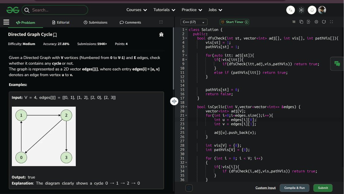 _ACE_77_'s tweet photo. 💻 DSA Practice — Day 199
Mixed up today's practice with Graphs &amp; Strings 🚀
✅Cycle Detection in Directed Graph (DFS)
✅2937. Make Three Strings Equal
More DFS practice and another fun string PB solved! One pattern at a time.🔥
🔗Profile: https://t.co/YjFKygtY6o
#LeetCode #DSA🚀 https://t.co/C1WTkmQVLc