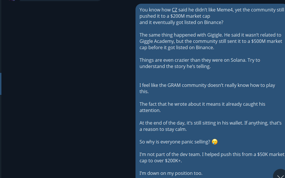 0xWilliam888's tweet photo. Send to @CrashiusClay69 

After your post, they quickly began panic selling. The community is now suffering severe losses, and I am no exception.

I also made a post in an attempt to help improve the situation, but it was ignored, and the sell-off has continued regardless.

I am writing this message to ask whether you could take leadership of $CRASH.

The team has already sold and stepped away from the project. What remains is us, the people who believed in your story and supported you.

Many of us bought in at the 100–200k range, and the value has since dropped roughly 10x.

At this point, it feels like only you have the influence to help stabilize the situation and potentially save what’s left of the community and the holders in the trenches.