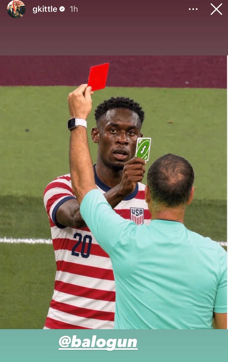 49ersSportsTalk's tweet photo. The White House made a direct call to FIFA to ask Gianni Infantino to review Folarin Balogun’s red card, according to @JacobsBen.

The call was overturned… 🇺🇸⚽️

Here is #49ers TE George Kittle’s reaction: https://t.co/GT3Aygzj3T