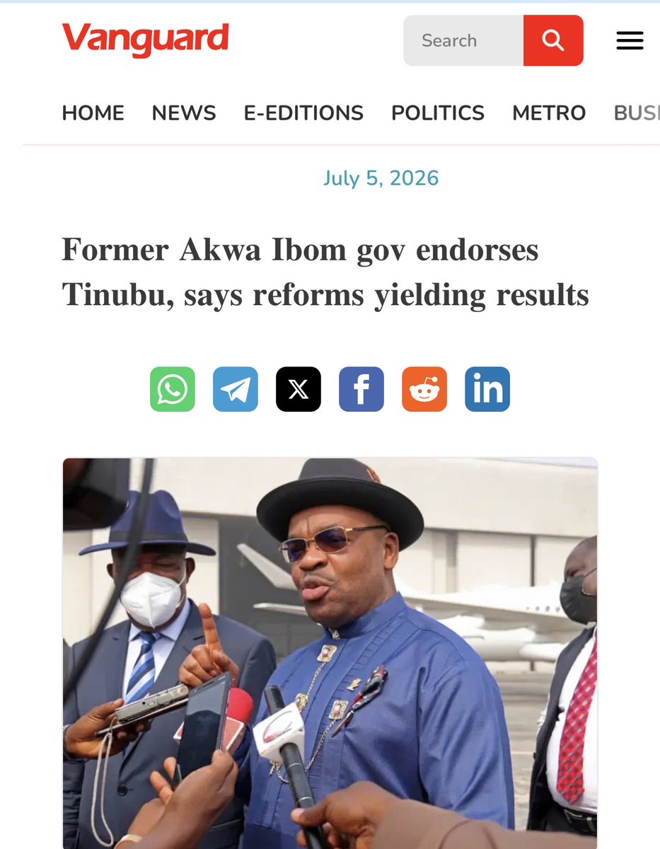 DeeOneAyekooto's tweet photo. Former Akwa Ibom State Governor, Udom Emmanuel, has declared support for President Bola Tinubu, while urging Nigerians to rally behind the administration in the face of current national challenges.

“When nations face existential crisis, leaders are bound to rally around the incumbent leadership, in a bid to rescue and restore normalcy. Our case in Nigeria shouldn’t be different as we confront our current challenges,” he said.

“Mr. President deserves all our support. The country’s macroeconomic ecosystem has some cheery news,” he added.

“I cannot ignore the positive macroeconomic indicators emerging from the bold and far-reaching economic reforms undertaken by President Bola Ahmed Tinubu. I am confident that, in due course, these improvements will translate into tangible benefits for ordinary Nigerians and strengthen the country’s overall economic well-being,” he said.