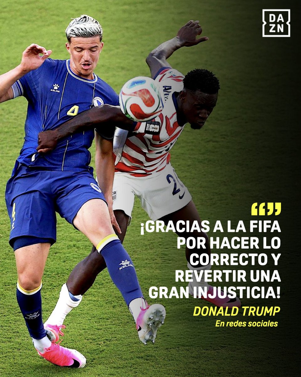 DAZNFutbol's tweet photo. El presidente Donald Trump agradece a la FIFA que haya retirado la tarjeta roja a Balogun tras esta acción ante Bosnia❌

#DAZNMundial #FIFAWorldCup https://t.co/4nNrBojbgT