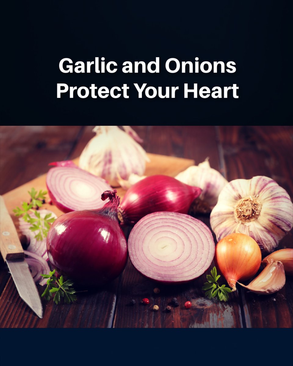 ShaneProject's tweet photo. 🔵  Garlic and onions do far more than add flavor to your meals, they are among nature's most powerful allies for protecting your heart and supporting long-term health. 

As members of the Allium family, these humble vegetables are rich in sulfur-containing compounds and antioxidant flavonoids that work together to reduce inflammation, improve blood vessel function, and help protect against cardiovascular disease. 

When garlic is chopped or crushed, it produces a remarkable compound called allicin, which is quickly converted into other beneficial sulfur compounds with potent antioxidant and anti-inflammatory properties.
Research suggests that allowing chopped garlic to sit for about 10 minutes before cooking helps maximize the formation of these health-promoting compounds. 🧄

Onions are particularly rich in quercetin, a powerful flavonoid, while red onions also provide anthocyanins - plant pigments known for their antioxidant benefits.
Interestingly, the highest concentration of these protective compounds is found in the outer layers and near the root end of the onion.

A growing body of research shows that garlic and onions can help improve several important markers of cardiovascular health. 
Clinical trials and meta-analyses have found that garlic may help lower total cholesterol and LDL ("bad") cholesterol by reducing cholesterol production in the body. 

Studies have also shown that onion peel extract and regular consumption of raw red onions can improve cholesterol levels, particularly in individuals with metabolic disorders. 🧅

These remarkable vegetables also support healthy blood pressure. Garlic appears to enhance the production of nitric oxide, improve the flexibility of blood vessels, and inhibit angiotensin-converting enzyme (ACE), a key target of many blood pressure medications. 
Quercetin from onions further contributes by promoting healthy blood vessel function, reducing oxidative stress, and helping regulate fluid balance. 

Several randomized controlled trials have demonstrated meaningful improvements in blood pressure and vascular function among individuals consuming garlic or onion extracts.

The benefits extend beyond the cardiovascular system. 
Garlic has been shown to help lower fasting blood glucose and improve long-term blood sugar control, while studies involving onions have demonstrated improvements in insulin sensitivity and reductions in fasting glucose. 
These effects make Allium vegetables valuable additions to a whole-food, plant-based diet aimed at preventing or managing metabolic disease. 🧅

Another fascinating benefit is their natural ability to reduce platelet aggregation, making the blood less likely to form unwanted clots. 
This mild antiplatelet effect may contribute to a lower risk of heart attack and stroke while complementing the many other heart-protective actions of these foods. 🧄

The beauty of garlic and onions is that they are inexpensive, widely available, and easy to incorporate into everyday meals. 
Whether added to soups, stews, salads, stir-fries, roasted vegetables, grain bowls, or homemade sauces, they provide both exceptional flavor and a remarkable array of disease-fighting phytochemicals.

Small, consistent dietary choices like these can have a profound impact on cardiovascular health over time.

References:

Wan Q, Li N, Du L, et al. Allium vegetable consumption and health: An umbrella review of meta-analyses of multiple health outcomes. Food Science & Nutrition. 2019;7:2451-2470.

Wang HP, Yang J, Qin LQ, Yang XJ. Effect of garlic on blood pressure: A meta-analysis. Journal of Clinical Hypertension. 2015;17(3):223-231.

Shabani E, Sayemiri K, Mohammadpour M. The effect of garlic on lipid profile and glucose parameters in diabetic patients: A systematic review and meta-analysis. Primary Care Diabetes. 2019;13(1):28-42.

Nicastro HL, Ross SA, Milner JA. Garlic and onions: Their cancer prevention properties. Cancer Prevention Research. 2015;8(3):181-189.

Marrelli M, Amodeo V, Statti G, Conforti F. Biological Properties and Bioactive Components of Allium cepa L.: Focus on Potential Benefits in the Treatment of Obesity and Related Comorbidities. Molecules. 2018;24(1):119.