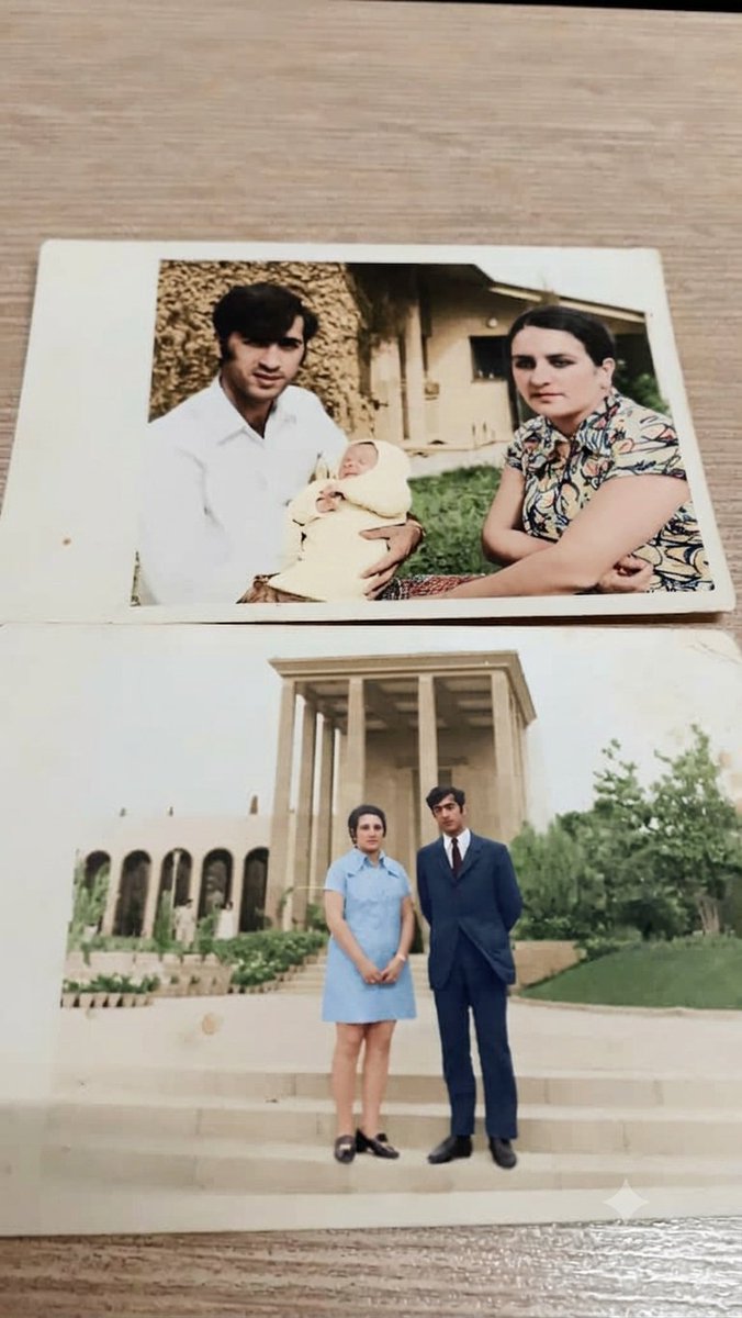 IModami's tweet photo. من از هر ژانری که مربوط به #خانواده باشه استقبال میکنم. 
تصاویر رنگی شده رضا و منیژه در زمان انتظار، بعد از تولد و یکسال بعد از تولد فرزند اولشون🥹(برادرم).
حوالی ۱۳۵۴ https://t.co/wcKw6SvCeX