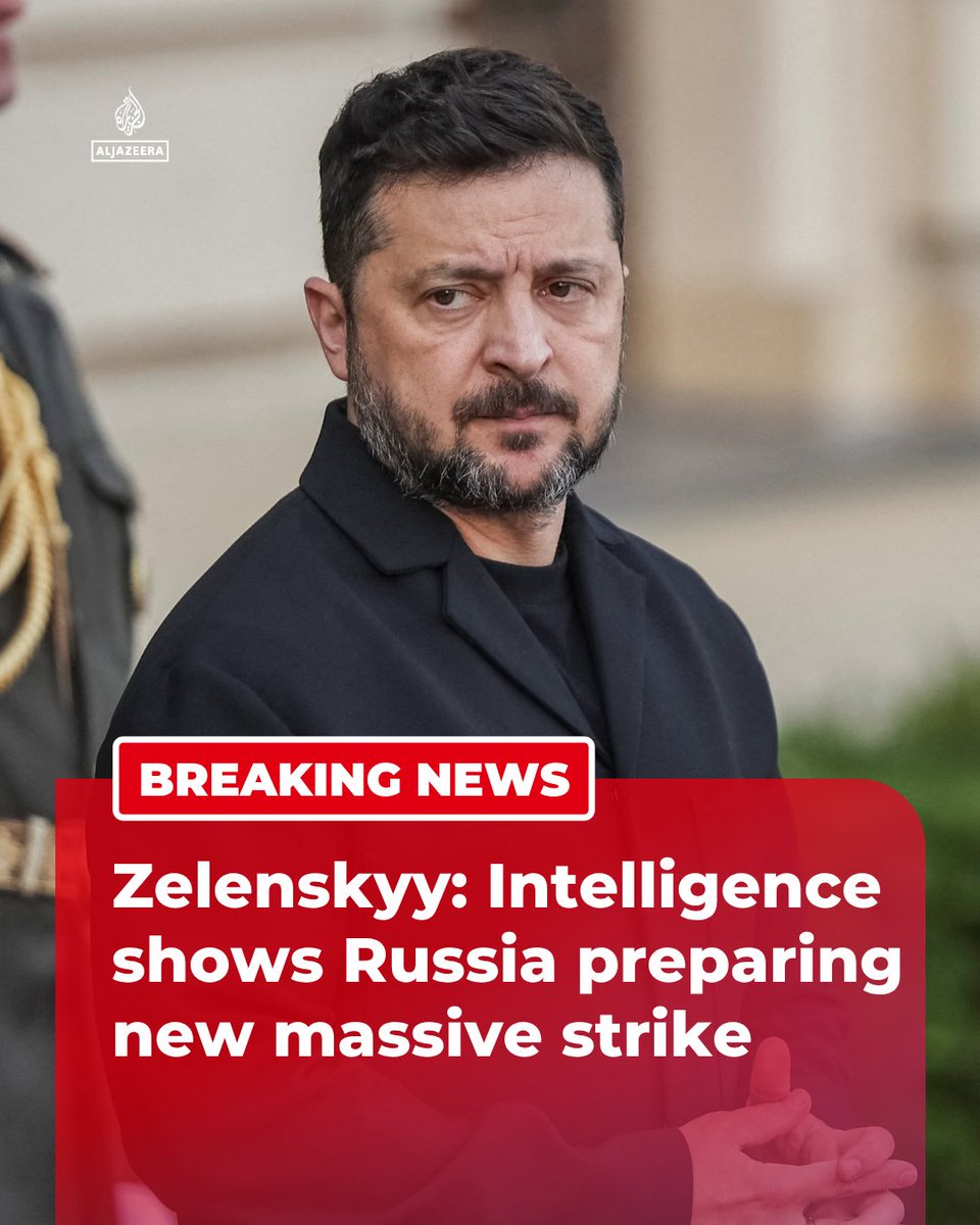 AJENews's tweet photo. BREAKING: Ukrainian President Volodymyr Zelenskyy says intelligence indicates Russian forces are preparing a new massive strike, according to Reuters.

🔴 More on https://t.co/5H0QqpfIYw https://t.co/PR5F1u7SJB