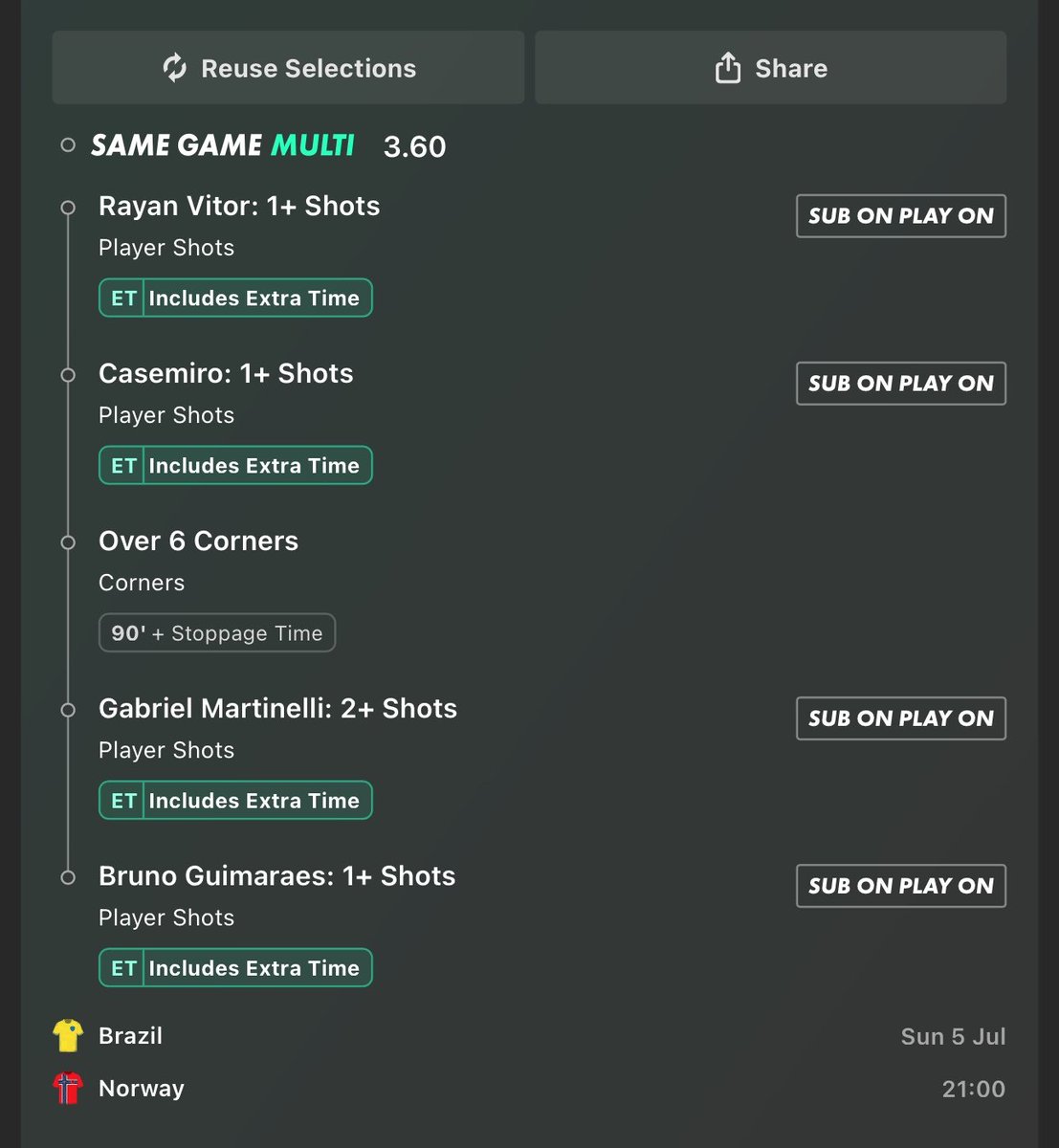 scottfoooty's tweet photo. Brazil Norway bet 2 https://t.co/GrJy8N5f3B