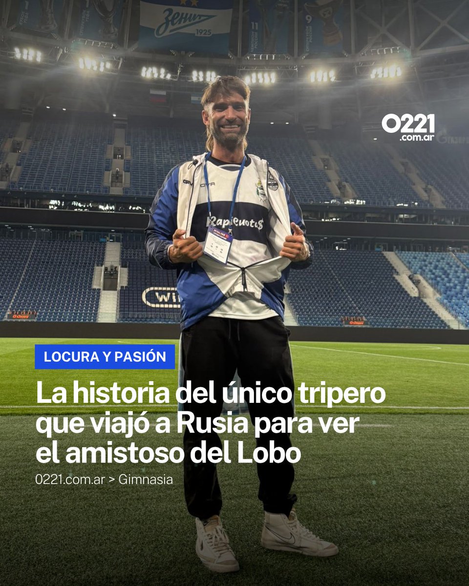0221comar's tweet photo. #GELP 🐺 UN TRIPERO EN RUSIA  🇷🇺💙🤍 En el empate 1-1 entre Zenit y Gimnasia en Rusia un hincha del Lobo sorprendió a todos y acompañó solo al equipo del Pata Pereyra.

👉 Se trata de un integrante de la filial de Cádiz "Lucas Lobos", que actualmente vive en esa ciudad española, aunque según trascendió, también vive algunos meses en La Plata. 📷  Además, durante muchos años trabajó como fotógrafo, siguiendo de cerca la campaña de Gimnasia.

💪 Luego, el DT del Lobo habló de él: "Es conocido por alguno de nosotros, nos contó la aventura. Fue un viaje largo, pero así es Gimnasia. Siempre hay que tener un hincha en cualquier lado".