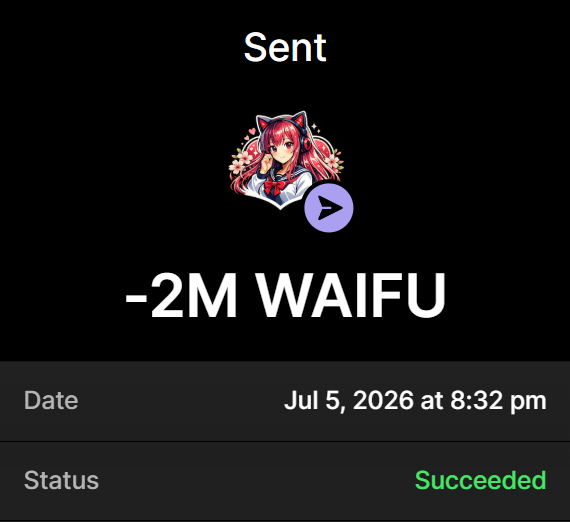 WaifuXSolana's tweet photo. Purchase of  2 MILLION $WAIFU completed for 0.2 $SOL

1 $SOL = 10,000,000 $WAIFU
5 $SOL = 100,000,000 [100% BONUS] $WAIFU   

Send SOL to: FXthzgW3t8TgBbXdt3LxBA744kH416GGLpdbNHTfrNhD

Min 0.2 SOL    

Retweet &amp; Drop Sol Address for $100 Airdrops https://t.co/G3ncNEBSsB