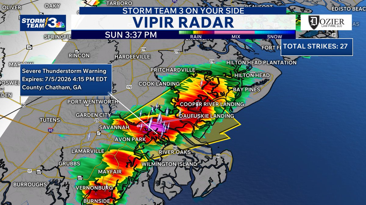 SEVERE THUNDERSTORM WARNING in effect for parts of Chatham, Jasper
