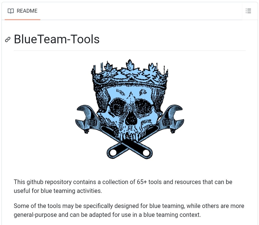 VivekIntel's tweet photo. Blue Team? 65+ Free Blue Team Tools Every SOC Analyst Should Know 💥💀

If you're learning SOC, Threat Hunting, DFIR, Incident Response, or Threat Intelligence, this repository is one of the best free collections of blue team tools available.

It curates **65+ security tools and resources** across nearly every defensive security domain.

🔹 What you'll find:
• 🛡️ Security Monitoring (Sysmon, Velociraptor, ELK Stack, SysmonSearch)
• 🔍 Threat Hunting & Detection (YARA, Chainsaw, LOLBAS, GTFOBins)
• 🌐 Network Discovery (Nmap, Masscan, Nuclei, Shodan)
• 🚨 Incident Response & DFIR (Autopsy, SANS SIFT, The Sleuth Kit)
• 🦠 Malware Analysis (Ghidra, IDA, CyberChef, Cuckoo Sandbox)
• 📊 Threat Intelligence (MISP, Maltego, ThreatConnect)
• 📚 Blue Team Tips, NIST resources, IR playbooks, and much more

Whether you're preparing for a SOC Analyst role, improving DFIR skills, or building a Threat Intelligence workflow, this repository saves hours of searching for quality tools.

🔗 https://t.co/DWCPfC5aDb

#BlueTeam #CyberSecurity #ThreatHunting #SOC #DFIR #IncidentResponse #ThreatIntelligence #DigitalForensics #MalwareAnalysis