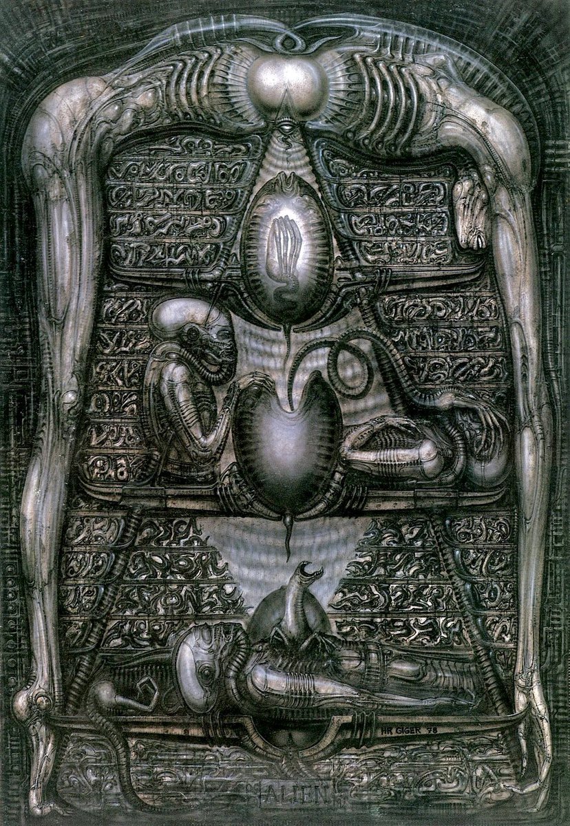 StephenGeoRae's tweet photo. Giger suffered from chronic night terrors and he used his art as a form of therapy to exorcise the visions in his nightmares. He kept a sketchbook by his bed to quickly capture the 'demons' that visited him. 

art: Alien Mural by H. R. Giger https://t.co/IglIbMD3B2