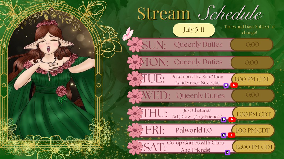 lucialatitania's tweet photo. Hello my flowers!🌸  Stream schedule is out and I'm going to be trying Palworld for the 1.0 release. I haven't played really since it launched and it's apparently really come into it's own, so I'm excited! https://t.co/nPvVidnoAT