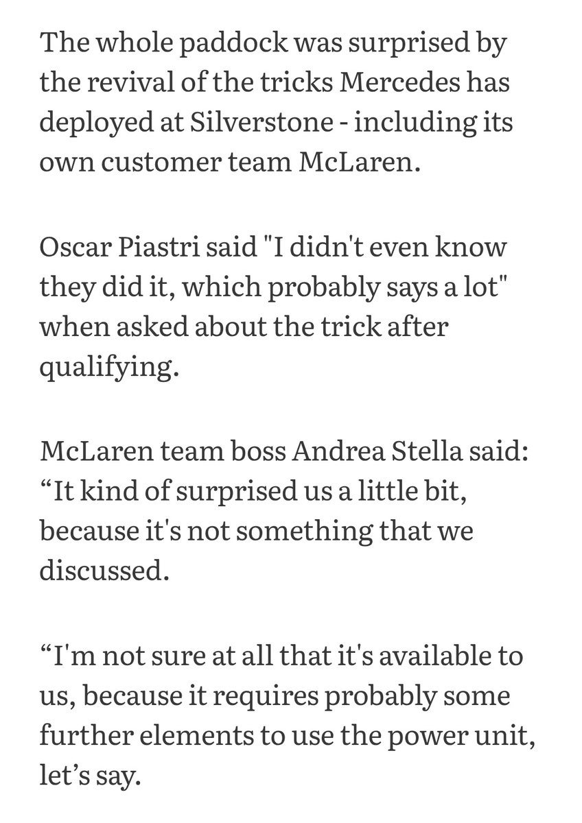 laurogeitabat's tweet photo. oscar and andrea were caught of guard by the trick mercedes is using (lifting off the throttle just before the line)

oscar: "i didnt even know they did it, which says a lot".

andrea: "it surprised us because we hadn't discussed it. i'm not sure if it's available to us."

🙃🙃🙃 https://t.co/YROJ1h3Sub