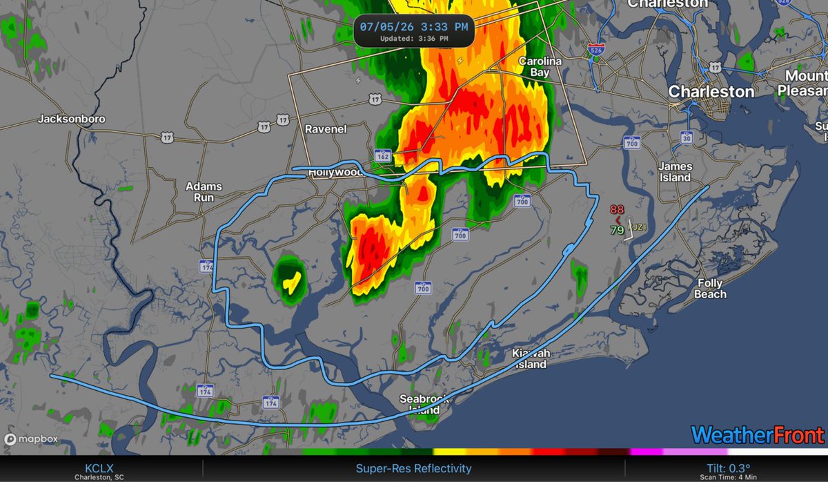 chswx's tweet photo. Outflow continues to sink southward and we’re seeing some signs of thunderstorm development approaching Wadmalaw. Stay alert at the beaches; if you hear thunder, it’s time to head inside as you’re in range for lightning. https://t.co/LS7BKffkOH
