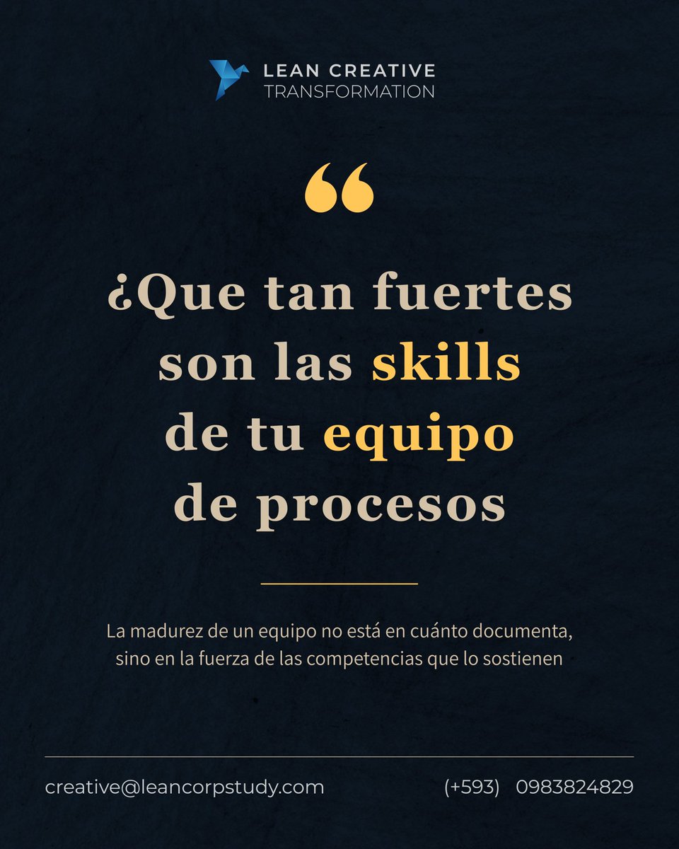 creative_lean's tweet photo. Las organizaciones invierten en documentar procesos, pero muy poco en fortalecer las skills del equipo.
Ahí está la diferencia real: método, tecnología, criterio y decisión.
¿Qué tan fuertes son las skills de tu equipo de procesos?
#GestiónDeProcesos #LeanAgile https://t.co/w5VdDN6cen