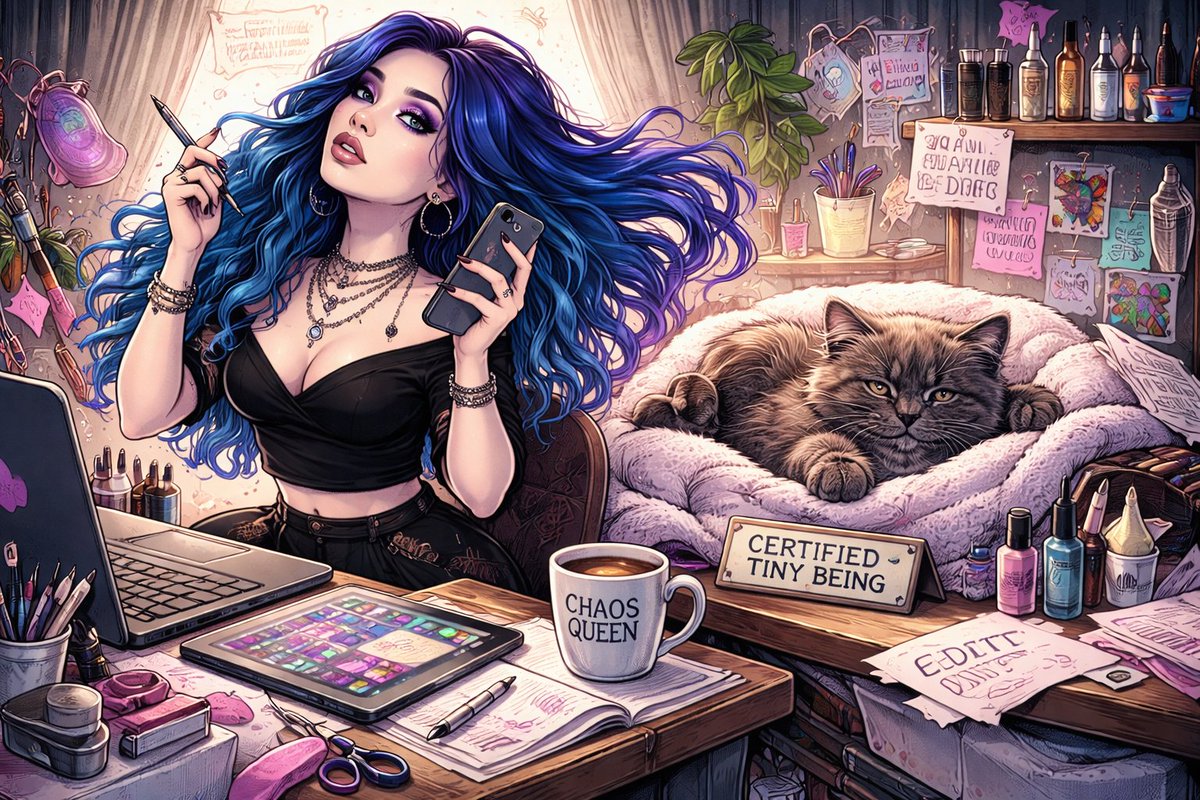 theelusivemoon's tweet photo. My cat and I, up to new some creative chaos 😁✨ https://t.co/NFyb8WhBbT