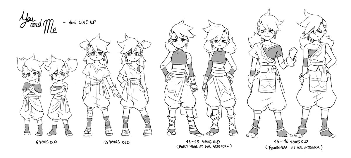 Made an age line up for the comic! I had fun imagining what they would look like at each age