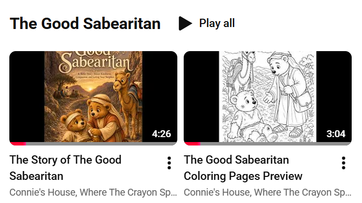 GrandmaPeacock's tweet photo. Perfect for bedtime, quiet time, AND activity time!! 
The Story of The Good Sabearitan https://t.co/hkq4stDfJT #KatalumaAdventures #GrandmaPeacock #TheGoodSamaritan
@YouTube
https://t.co/S5azIFmFj2 https://t.co/0FIz3ay0DJ
