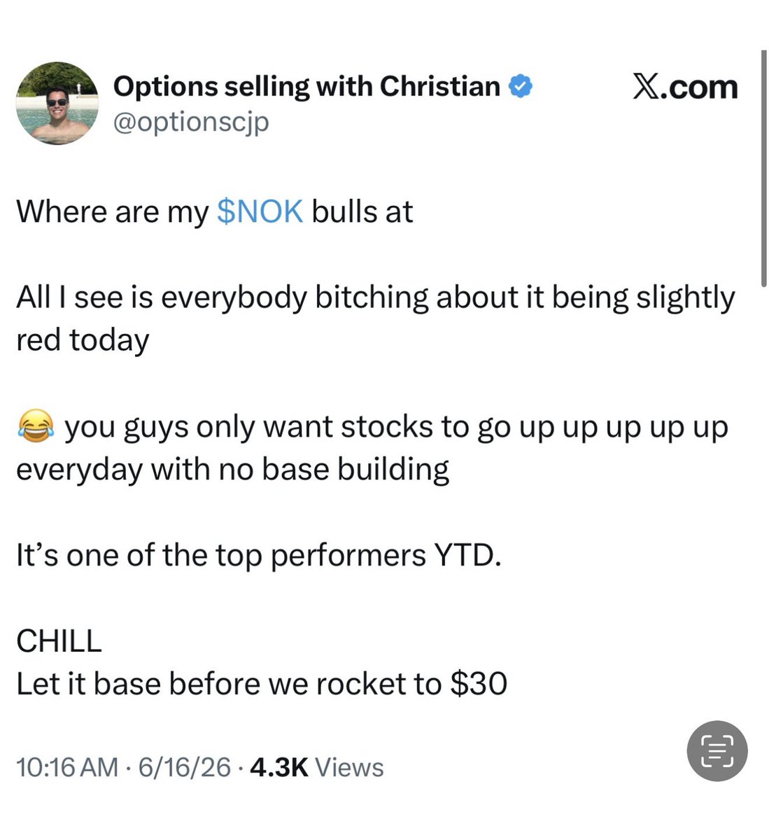 sethjaugust's tweet photo. @optionscjp $NOK look at all the bagholders this dude has created! And suckers are going to pay to join his discord??? Absolutely disgusting. This dude needs his fake license revoked!!! 🤮🤮🤮🤮

$AMD $NBIS $PLTR $MU $SNDK $MRVL $QCOM $AMZN $META $NVDA $IRIS $HOOD $SOFI $NOK https://t.co/m2KAfc4sK7