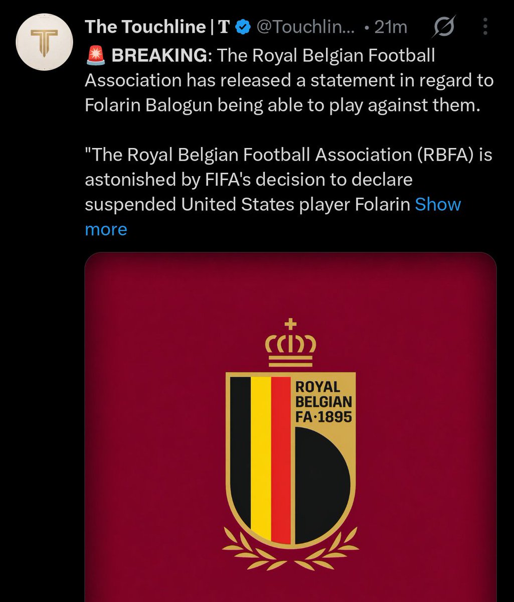 Eniwono's tweet photo. The Belgian FA is not having any of this stupidity.
This is totally rubbish.. FIFA and the USA are destroying our beautiful game.. https://t.co/U7cXKmnj7U