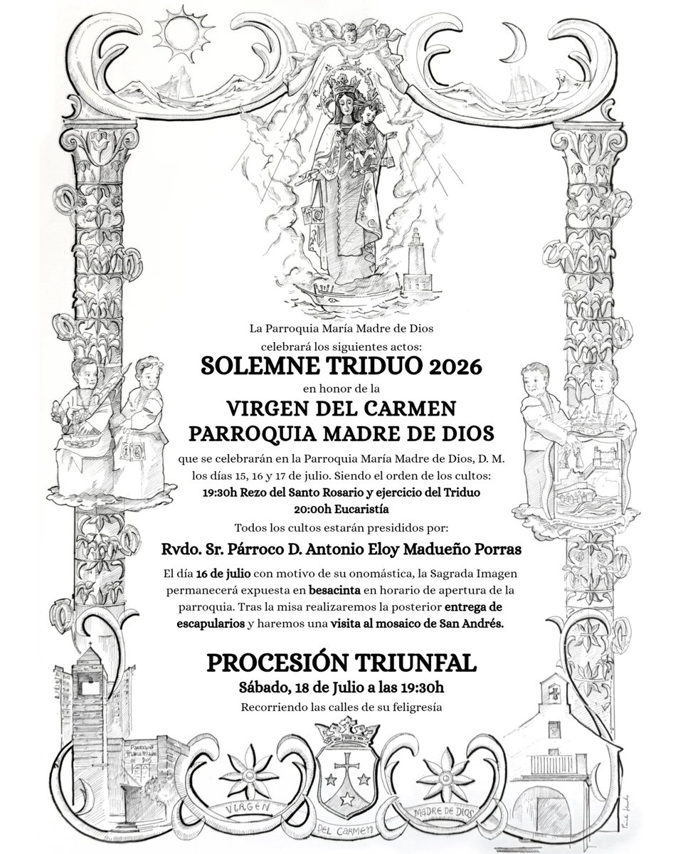 CofradiasAND's tweet photo. Málaga] Cartel anunciador de los Cultos en honor a la Virgen del Carmen 
#CofradiasAND
@vcmadrededios https://t.co/cThITk5G41