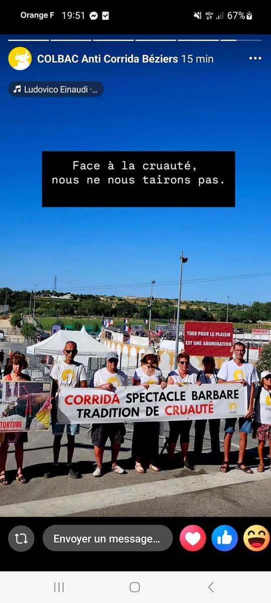 ValerieBijon's tweet photo. AUJOURD'HUI  , A BOUJAN SUR LIBRON(34),DES  TAUREAUX  ONT ETE TORTURES DEVANT DES FÊLÉS  AVIDES DE SANG  SOUS 38 DEGRÉS. NOUS ETIONS PRESENTS  POUR DENONCER  CETTE HONTE. 
@BeziersColbac
@CaronAymericoff

@CRAC_Europe https://t.co/Q6JBeAze2O