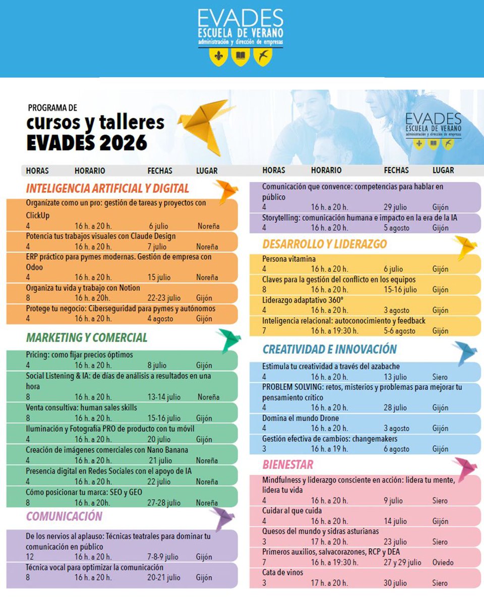 kriesgo's tweet photo. Este lunes 6 jul inician los cursos monograficos y talleres específicos de la XXIX ESCUELA DE VERANO https://t.co/n8ts62Fm0P que se desarrollarán en tardes a lo largo del mes @EVADES1 amarillo formativo ATENCIÓN al de "PRICING: FIJACIÓN DE PRECIOS ÓPTIMOS" #Evades2026 #Asturias https://t.co/tDw5AW8q5i