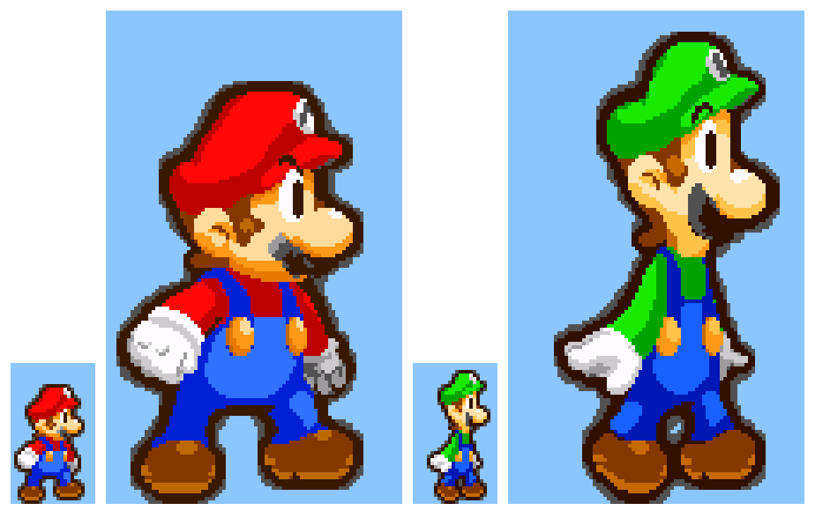 WahooMario64's tweet photo. MLSS Mega Mario and Luigi
Scaling down the mega sprites results in the original ones completely intact https://t.co/nKVJ1I5T5D