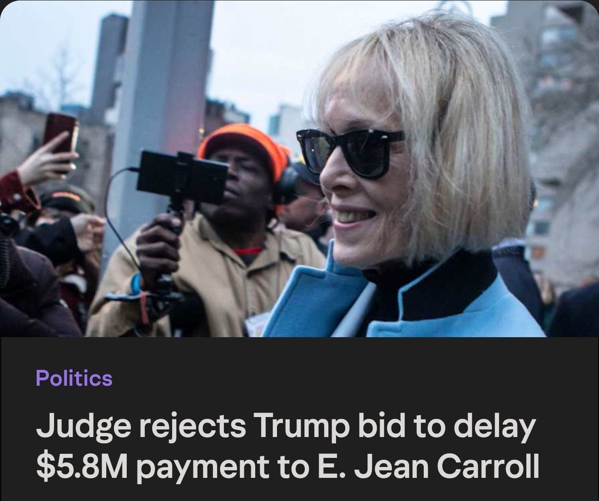 mmpadellan's tweet photo. Hey @realDonaldTrump!

You're a BILLIONAIRE.
You used the office of the President to grift $2 billion dollars.

You lost a $5 million dollar defamation lawsuit to E. Jean Carroll, and lost all of your appeals.

Stop being a f*cking cheapskate and PAY THE WOMAN. https://t.co/q2Y0CZGMDt