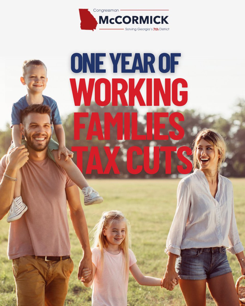 RepMcCormick's tweet photo. One year ago, we passed the Working Families Tax Cuts into law.

This historic tax package put Americans first, helping working families, small businesses, parents, and seniors keep more of their hard-earned money. That’s what commonsense tax policy looks like, and I’m proud we delivered.