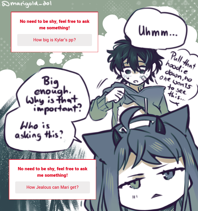 Marigold_dol's tweet photo. Straw page ask.
(Quicky answer.)
(On the topic of Maris jealousy. I like to imagine it comes out of a feeling of "am I good enough" ... Which Kylar then abuses to get his way - "Why are you bothered with my jealousy when you are the same" sorta deal.)
#dolpc https://t.co/6QBKnwIjLy