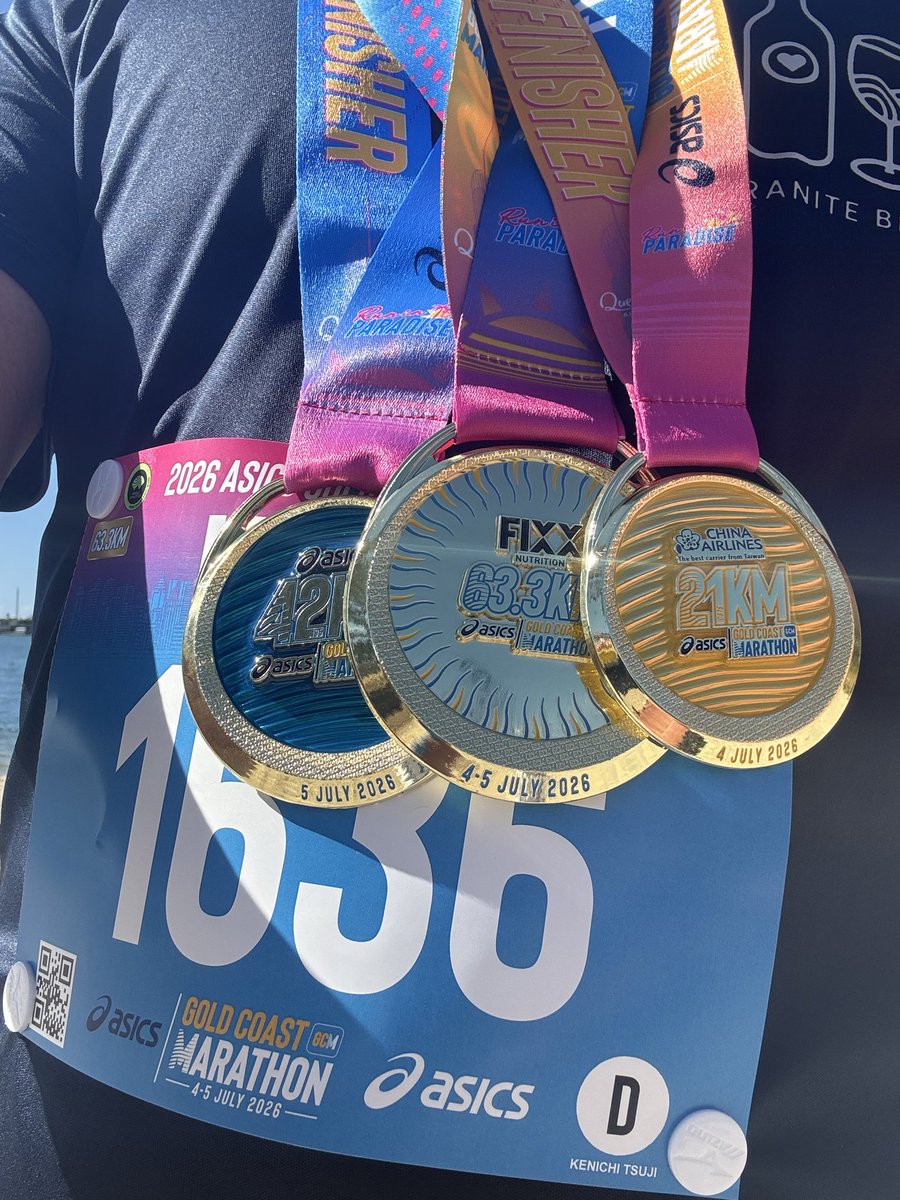 SomuKen's tweet photo. Gold Coast Marathon 2026
ハーフとフルの完走で、Double 63.3km達成
2023年以来2回目です
#SomuKen 
#LiveRunApp https://t.co/XnYf4CWs7I