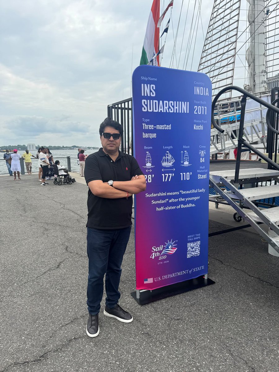 pratap_nagar's tweet photo. A proud moment for India’s maritime heritage as INS Sudarshini sails alongside the world’s finest tall ships in the SAIL250 celebrations, commemorating the 250th anniversary of the United States. 
I got the opportunity to visit the INS SUDARSHINI 
🇮🇳 🇺🇸 https://t.co/MRoOGngiXh