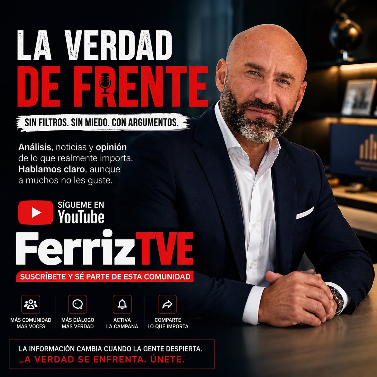 pedroferriz3's tweet photo. Durante años hemos construido un espacio donde las preguntas incómodas se hacen, donde la información se enfrenta de frente y donde la opinión se dice sin miedo.

Hoy quiero invitarte a dar el siguiente paso con nosotros.
Nuestra comunidad en YouTube: FERRIZTVE es clave para seguir creciendo, para llevar este mensaje más lejos y para mantener viva una conversación libre.