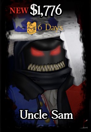 Y0URF0RSAKEN's tweet photo. I feel like Uncle Sam would’ve worked better as a Nos skin-

Hear me out:

Their blood claw is a pointer finger like in the I Want You poster and their ascension is an eagle https://t.co/XzOf2lukDv
